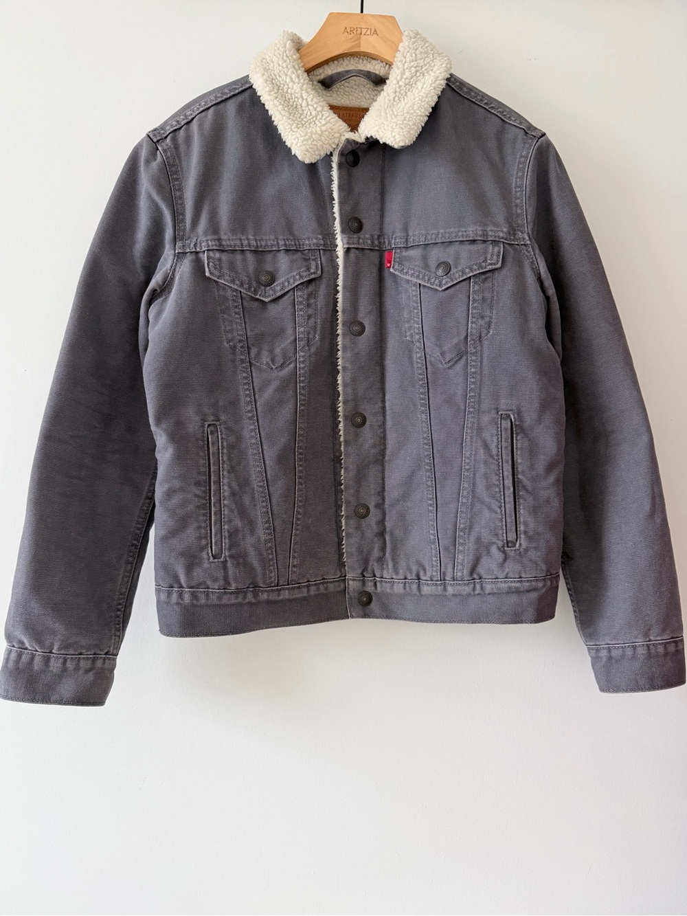 Levi’s Sherpa Lined Grey Corduroy Trucker Jacket Cozy Size S - Picture 2 of 13